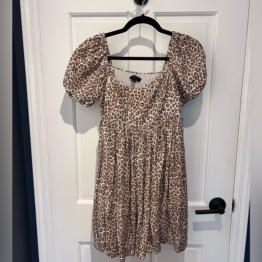 J.CREW Leopard Smocked Babydoll Mini Dress, Size 6